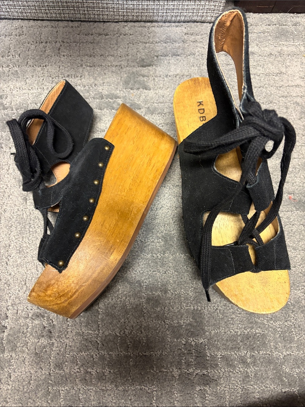 Kelsi Dagger Black Suede Lace-Up Wooden Platform Sandals